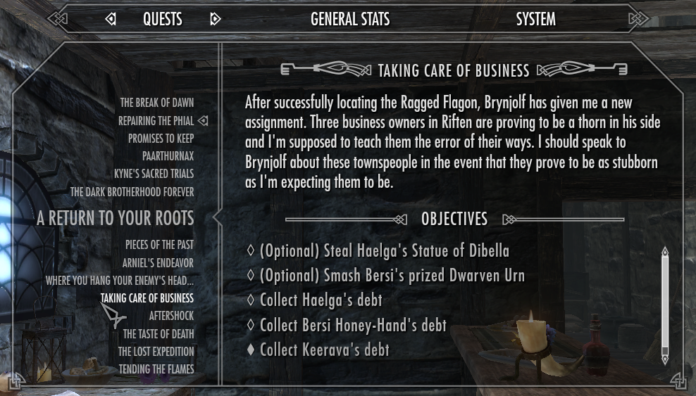 Quests Skyrim Interface