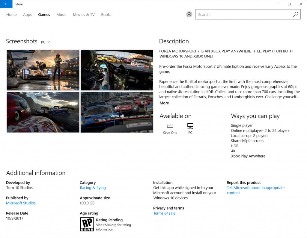 forza 7 download size 1