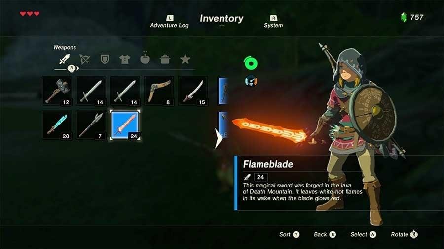 Zelda Breath Of The Wild Rare Armor Weapon Guide Flameblade