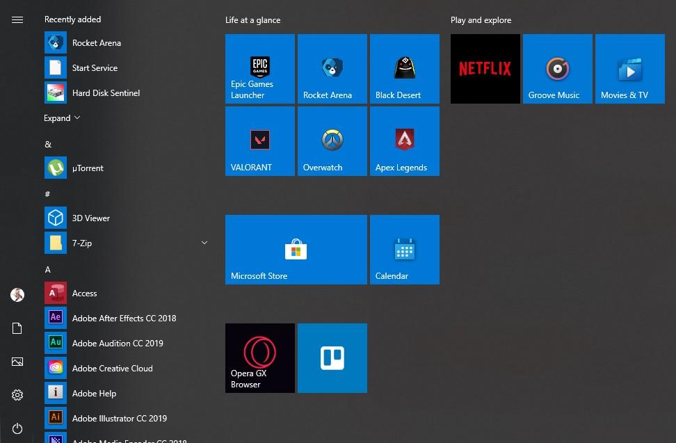 Example of a large PC Start Menu