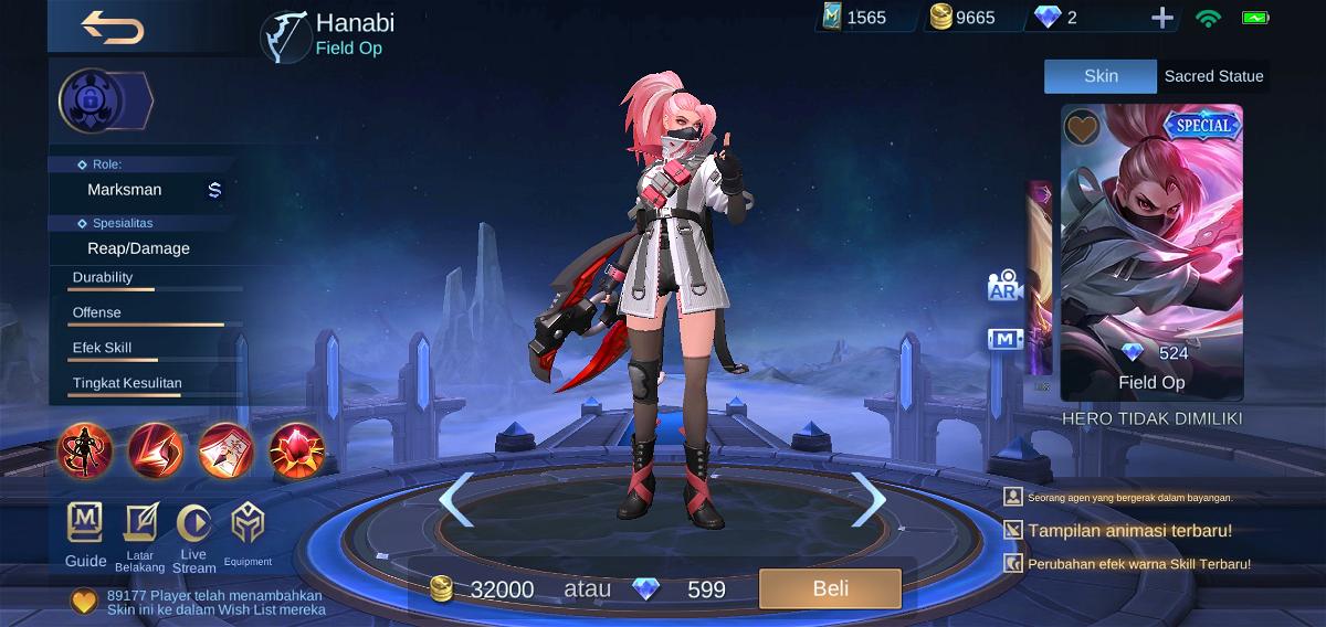 Review Skin Hanabi Field Op dan Tutorial Gold Line Mobile Legends