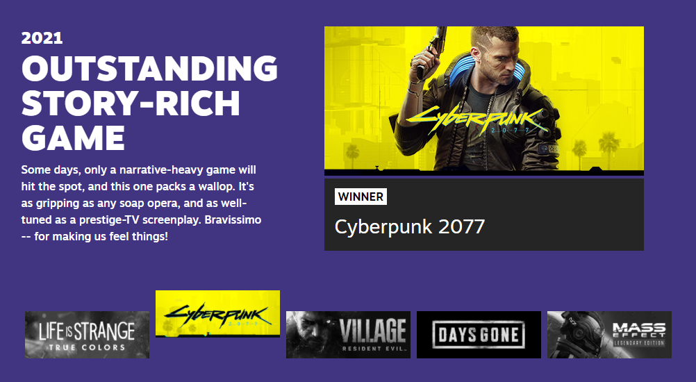 Cyberpunk 2077 Raih Penghargaan Sebagai Outstanding Story Rich Game Di Steam Awards 2021 1
