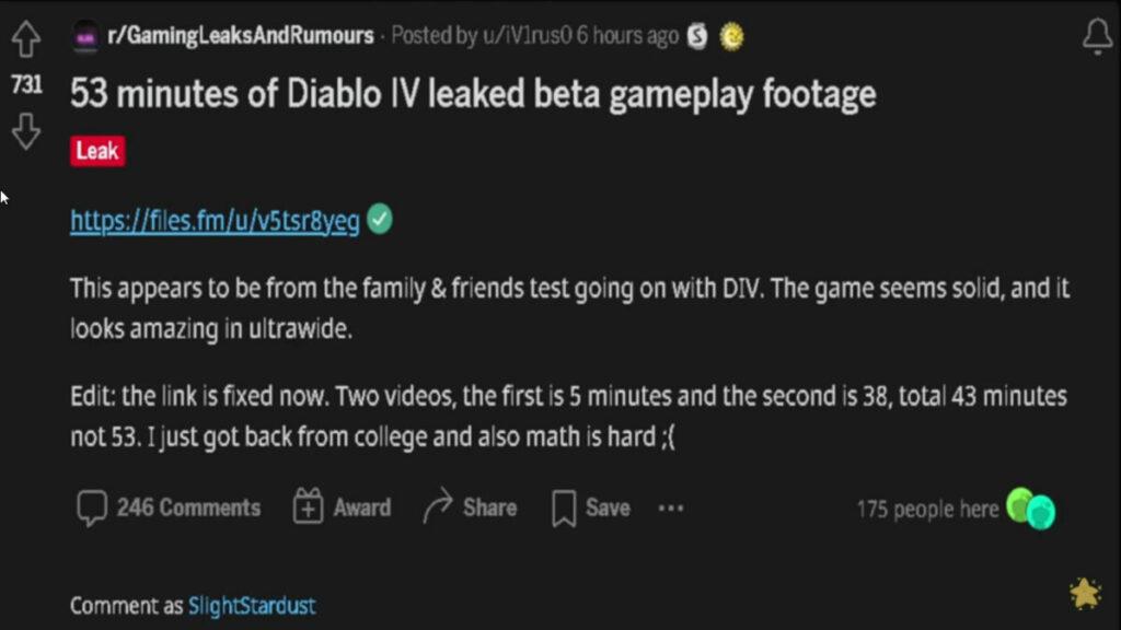 Leak Gameplay Diablo 4