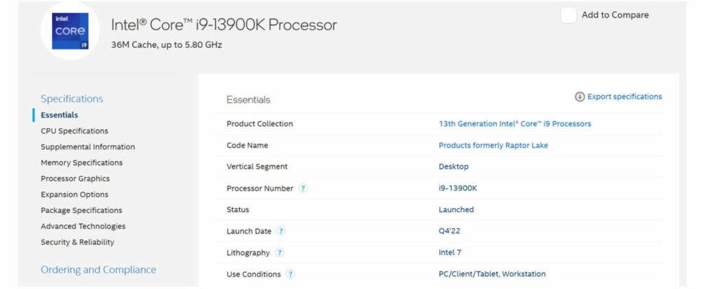 Spesifikasi Dari Intel I9 13900k