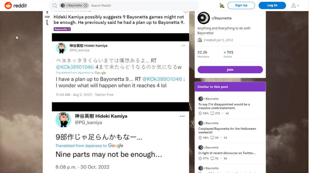 Tweet Hideki Kamiya Terkait Cerita Bayonetta