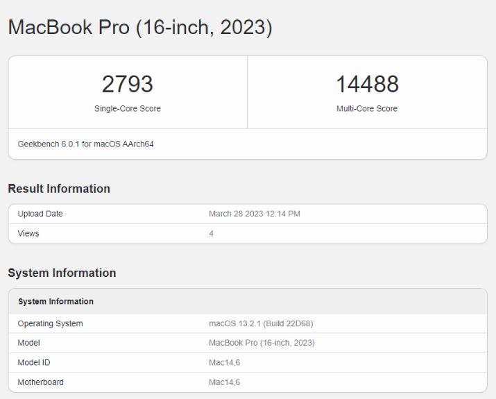 Macbook Pro 16 2023 Apple M2 Chipset